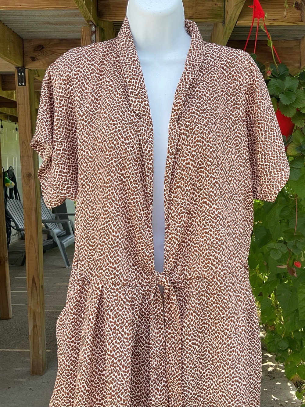 Vintage Secrets USA Hostess Robe Lounge Gown Brown Animal Print Pockets Size 12